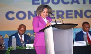 Minister of Education, Skills, Youth and Information, Senator Dr. the Hon. Dana Morris Dixon, addresses day one (April 22) of the three-day Jamaica Teachers’ Association (JTA) Education Conference 2025, being held at Ocean Coral Spring in Trelawny. 