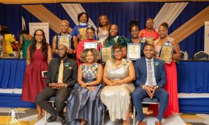 Some members of the JTA who received awards  in 2025 at the JTA Annual Conference pose with, New President of the JTA, Mark Malabver, Education Minister, Dana Morris Dixon, President Elect, LaSonja Harrison and Immediate Past President of the JTA, Dr Mark Smith